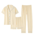 Three-piece Milk Cotton Women's Sleepwear M to 2XL Size Short Sleeve and Pants Pajamas Set
