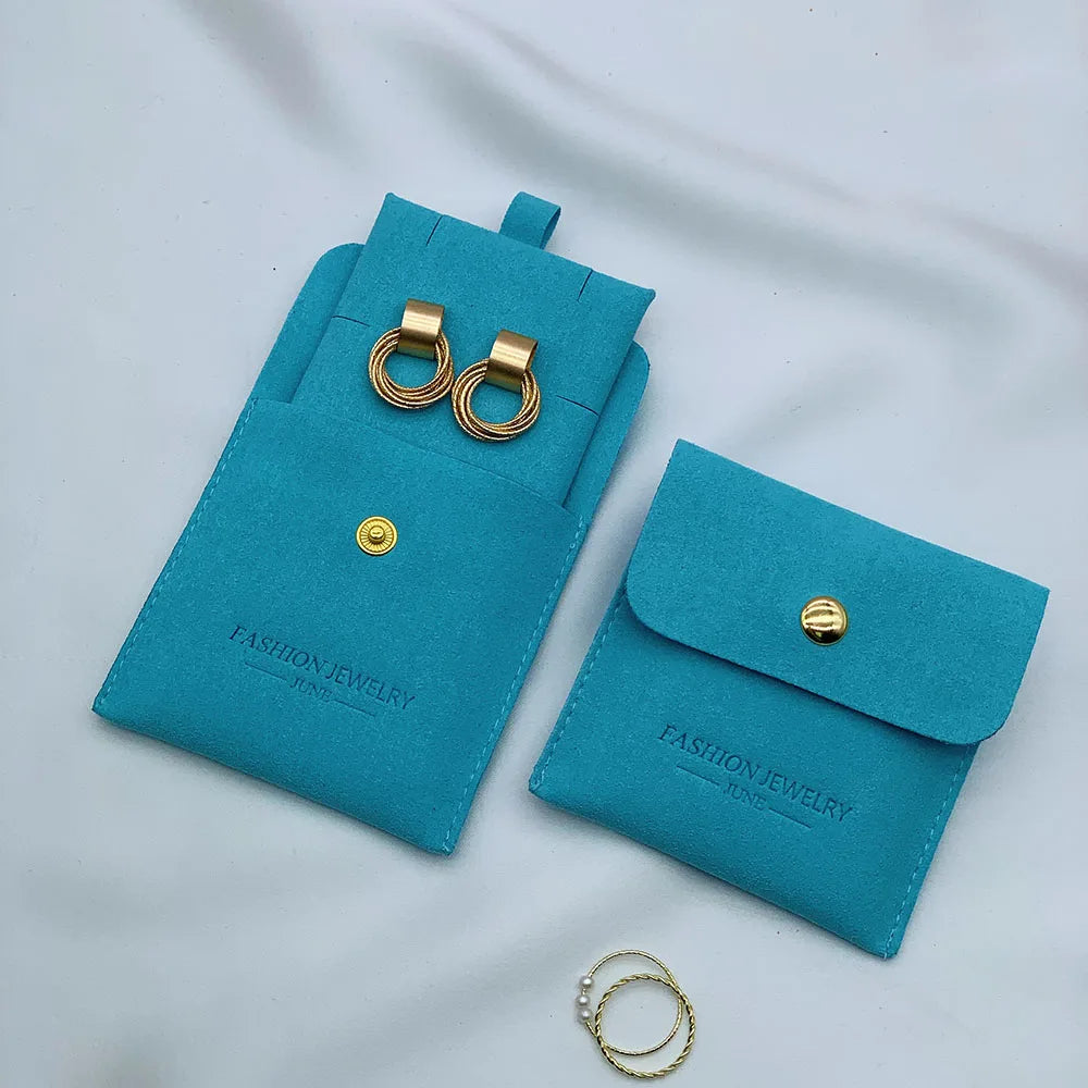 Wholesale Custom Suede Branded Snap Jewelry Packaging Pouch with Insert Holder for Rings Earrings Necklace Bracelets