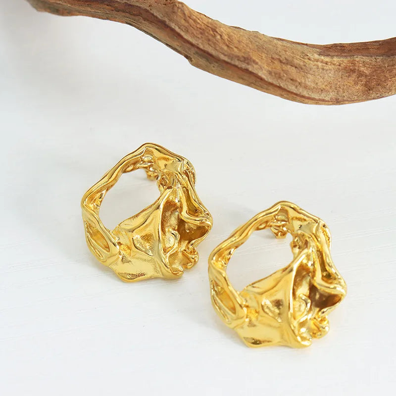Hollow Embossed Wrinkled Simplistic Abstract Jewelry Waterproof Non Tarnish Stainless Steel Abstract Statement Earrings