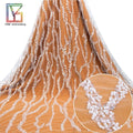 2022Luxury French White Stripe Lace Embroidery High Density Beaded Sequins African Wedding Bridal Dress Fabric