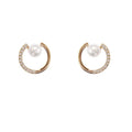 New Arrival Trendy Gold Silver Round Pearl C-shaped Stud Earrings S925 Sterling Silver Cubic Zircon Pearl Earring