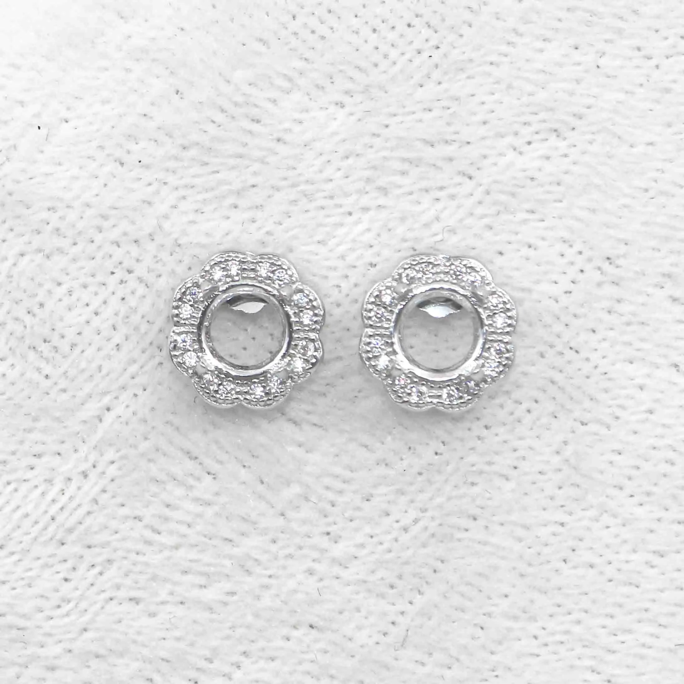 Sterling Silver 5*5mm Semi Mount Stud Earrings Empty Support Blank Claws Setting S925 Mountain Base Without Stone DIY Inlay