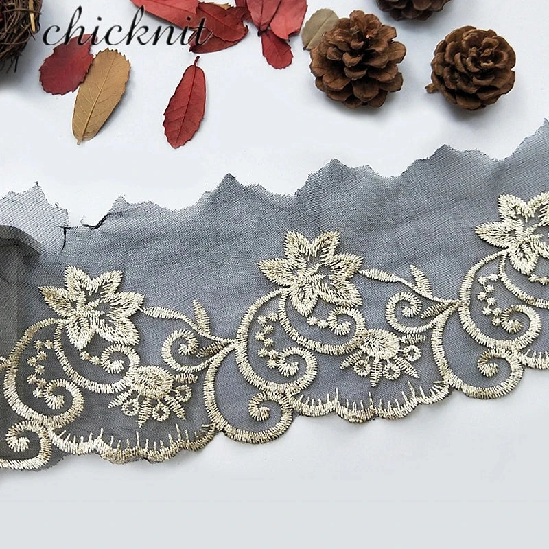 Wholesale 9.5cm Eco-Friendly Black Mesh Lace Trim Embroidered Tulle Lace for Wedding Dress Lolita Skirt Decoration WB02