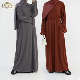 Loriya Modest Islamic Clothing Autumn & Winter Inner Abaya Kint Fabric Women's Dresses Solid Color Muslim Women Maxi Dresses
