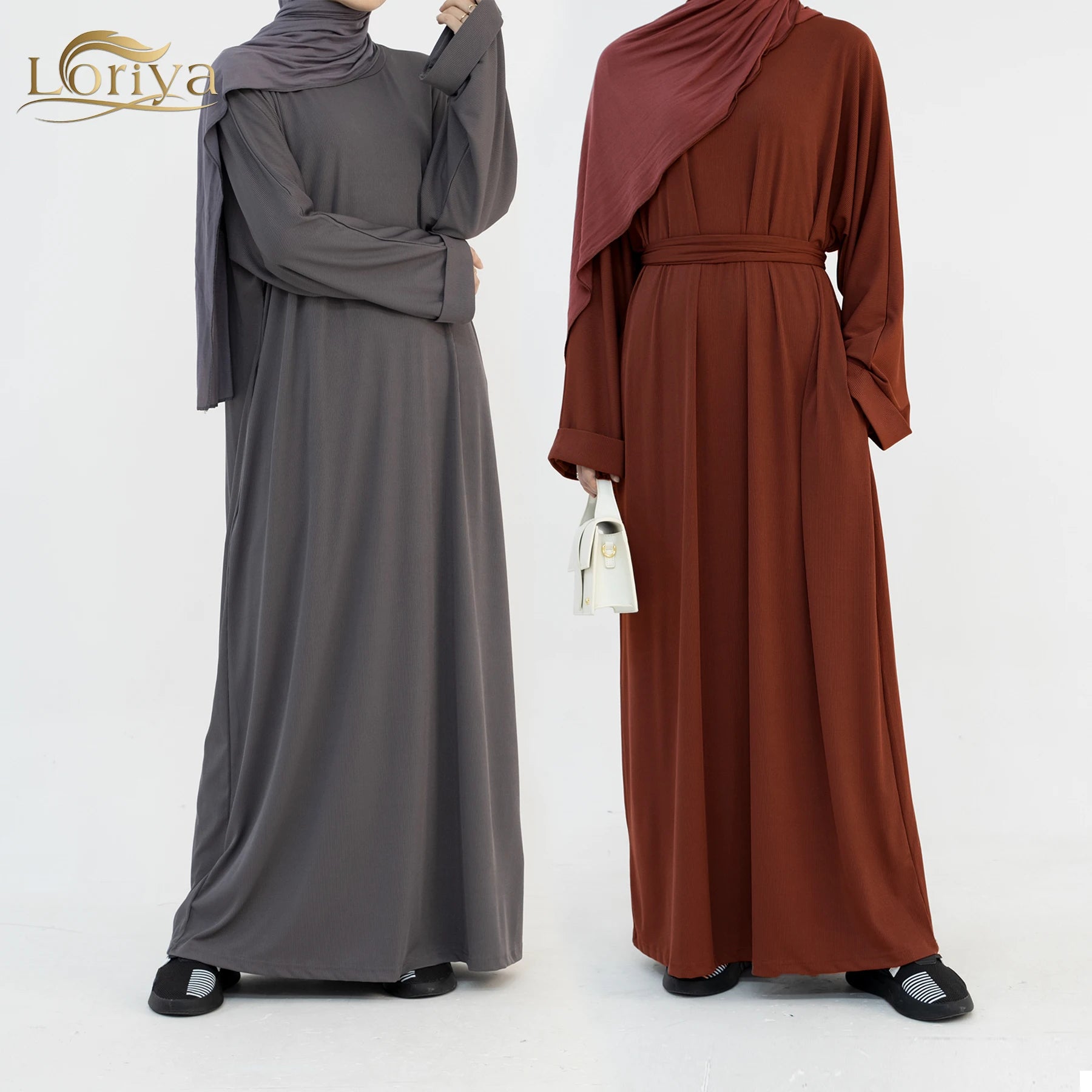 Loriya Modest Islamic Clothing Autumn & Winter Inner Abaya Kint Fabric Women's Dresses Solid Color Muslim Women Maxi Dresses