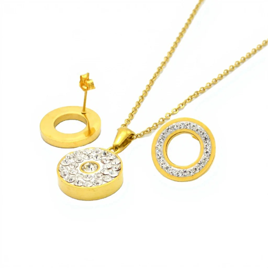 2022 Hot Sale Stainless Steel Women's Jewelry Gold Rhinestone Women Jewelry Set