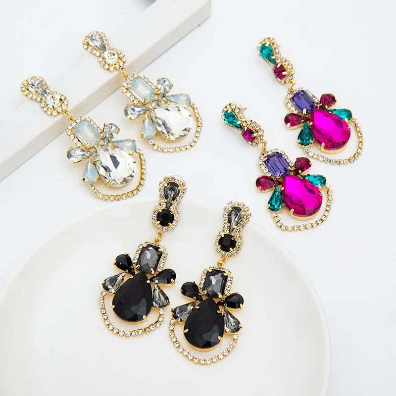 Flower Rhinestone Earring 2021 Dangle Drop Earrings Crystal Earings Beautiful Stones Statement Luxury Sparkly Jewelry