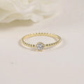 14K Solid Gold Bead Stacking Ring Round Moissanite Lab Grown Diamond Engagement Minimalist Solitaire Beaded Ring Band