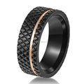 POYA Men's 8mm Black Stainless Steel Ring  Knurled Offset Rose Gold Line Strip Brushed  for Wedding and Engagement Comfort Fit
