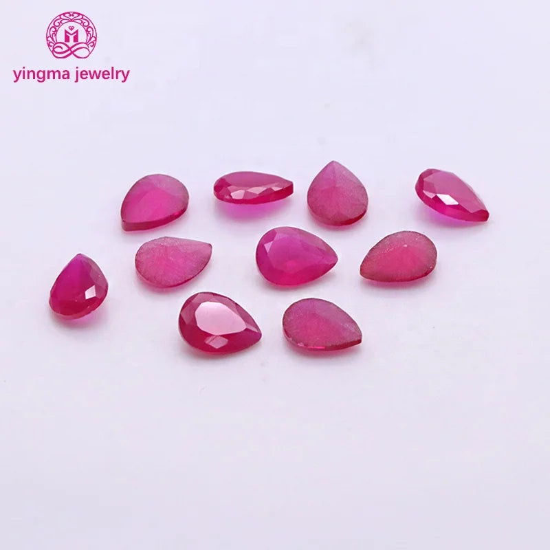 Lab Created Gemstone Sand Bottom Corundum Pear Shape 3x4 mm to 8x10 mm Synthetic 5# Red Ruby Loose Corundum Stones