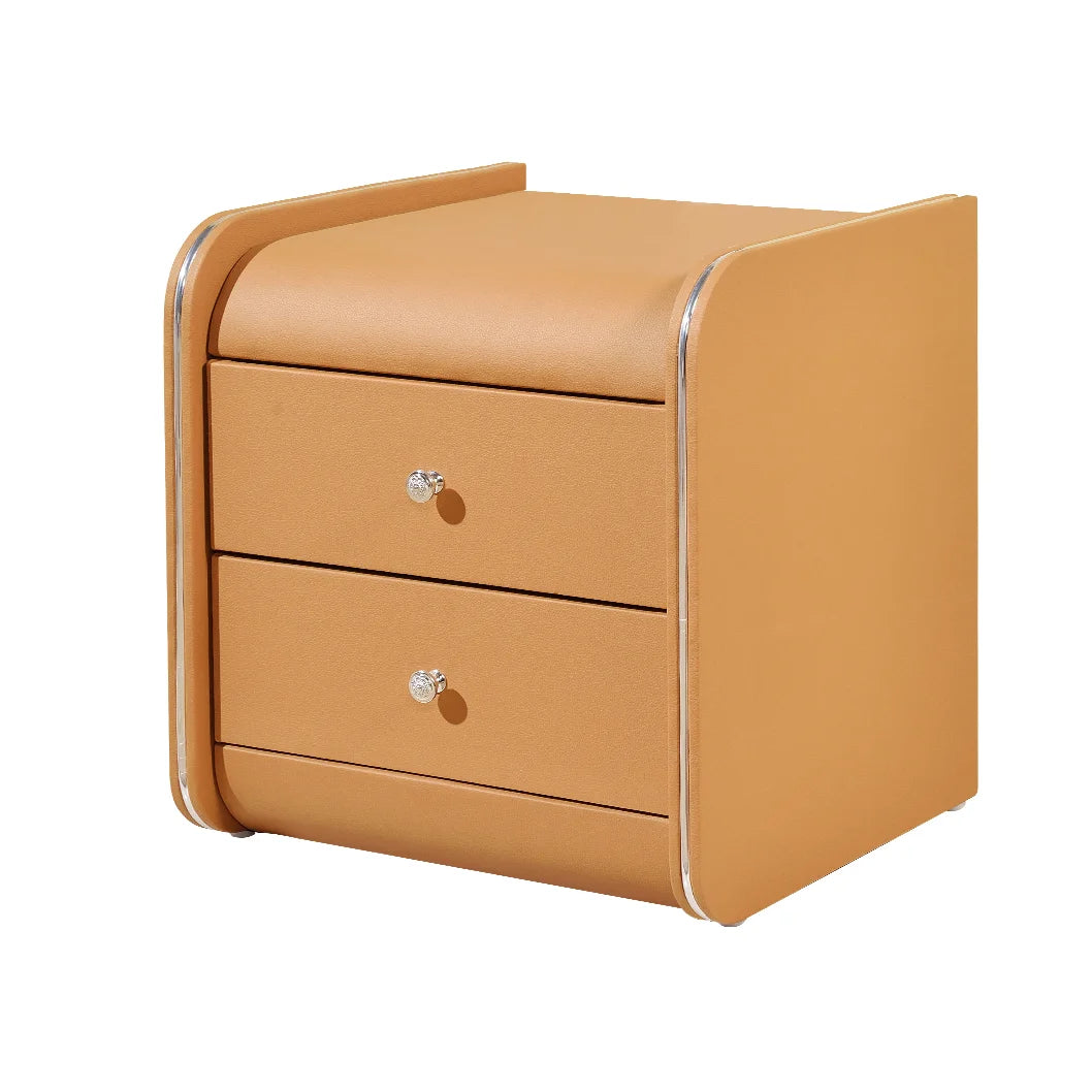 Italian Minimalist Saddle Leather Bedside Table Bedroom Light Luxury Modern Cabinet Storage Designer Circular Bedside Cabinet