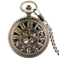 Antique Bronze Hollow Arabic Numerals Steampunk Mechanical Pocket Watch Hand Winding Men Locket Watch Pendant With Fob Chain