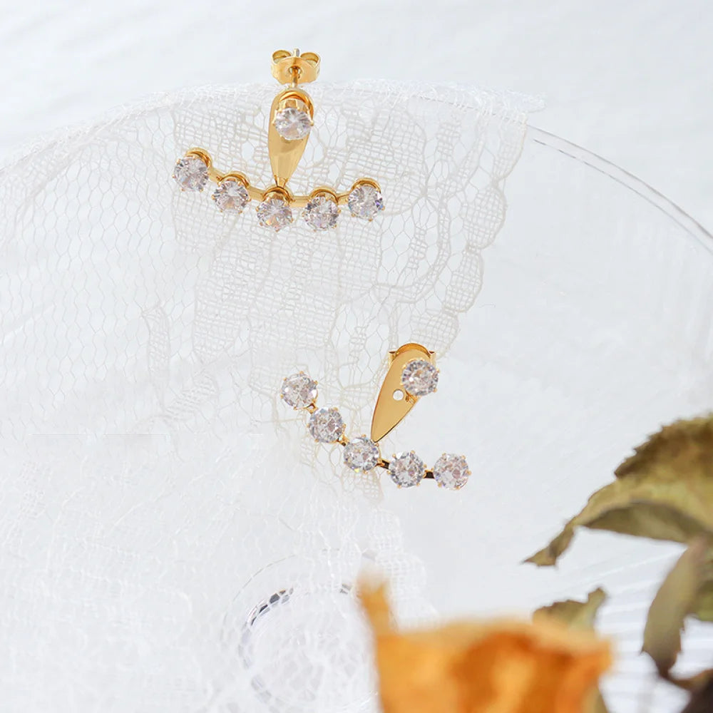 Fashion Jewelry Adjustable 18K Gold Plated Stainless Steel Diamond Cubic Zirconia Stud Earring for Women