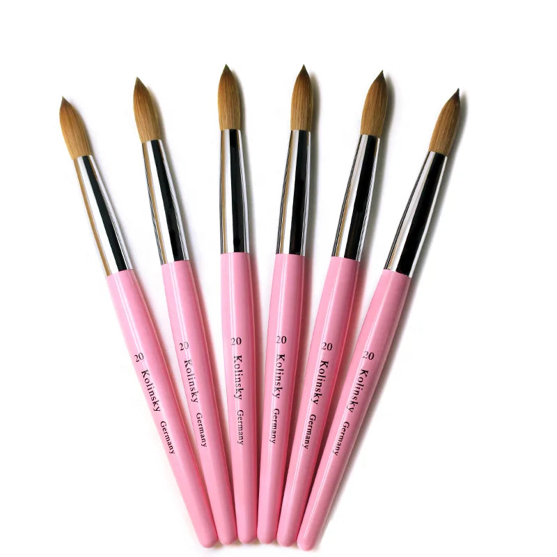 YALIXIN Luxury Nail Art Brush Set 100% Real Pure Kolinsky Hair Wooden Handle Custom Logo Acrylic Crimped Style-Sizes #6-#24