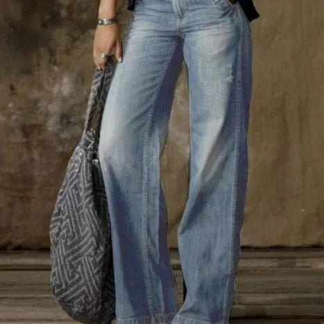 Popular European and American Women's Clothing Retro Fashion Casual Straight Leg Wide Leg Jeans
