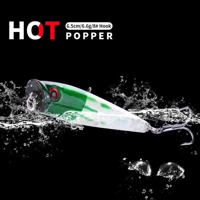 65mm 6.6Gr Floating Popper Fishing Lure with Factory Price for Bass Pike Tuna Seabass Fishing