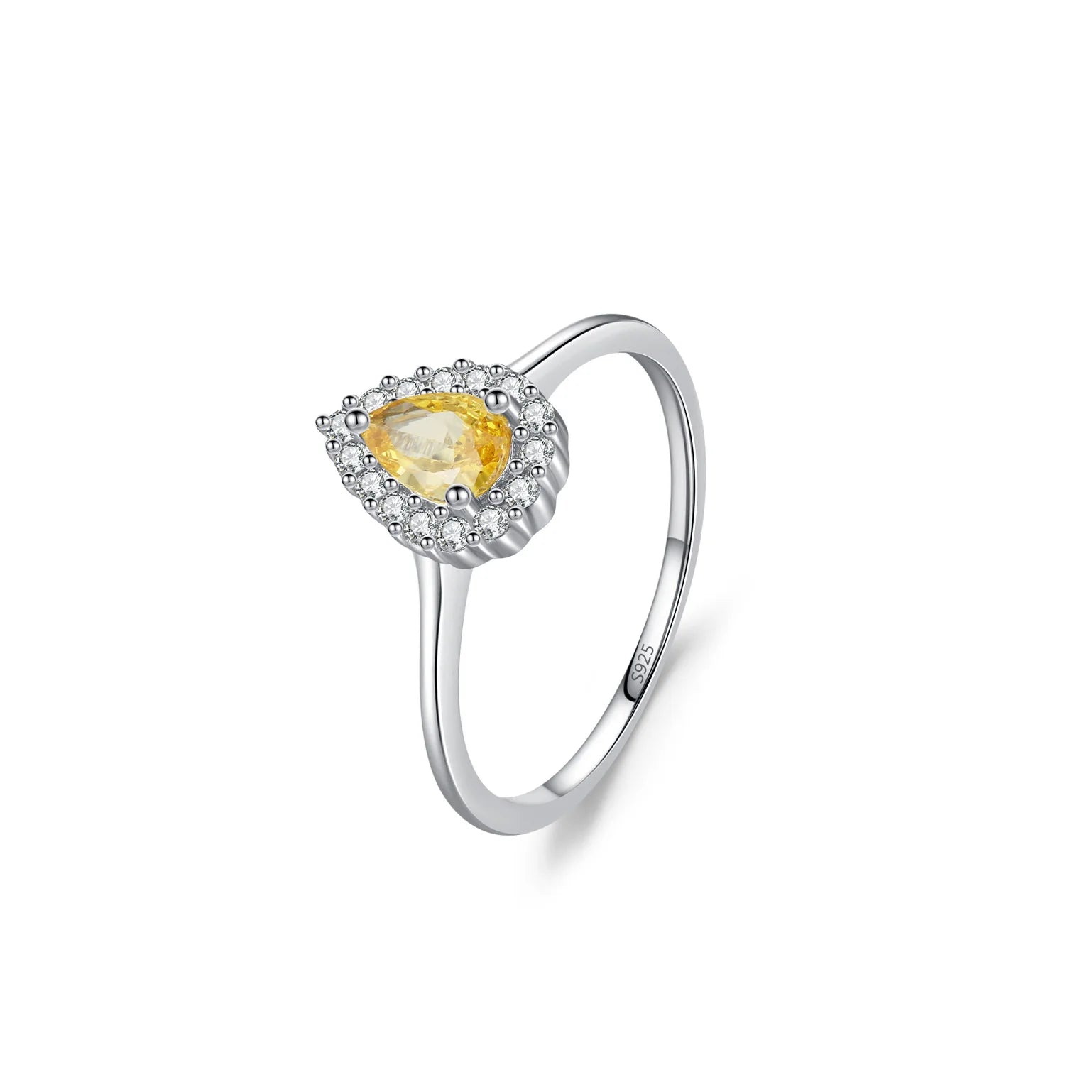 Light Luxury 925 Sterling Silver Simulated Yellow Diamond Waterdrop-Shaped Cz Ring for Engagement Valentine'S Day Jewelry