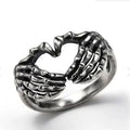 SC Gothic Antique Silver Rings Jewelry Vintage Ghost Hand Heart Rings Women Creative Heart Shaped Skeleton Hand Rings for Men