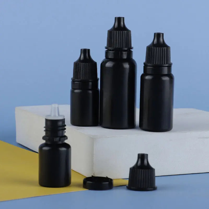 Black LDPE Plastic Squeeze Dropper Bottles 5ml-20ml Capacities Screw Cap Screen Printing Use for Eye Drops Medicines Logo MegaBDM