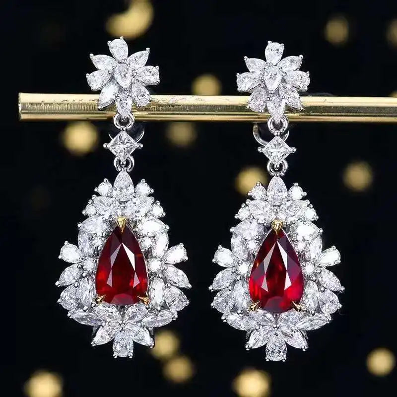 SGARIT Custom Fine Jewelry 2.03ct 18k Gold 2.12ct Natural Pigeon Red Ruby Stud Earrings for Women Natural Gemstone Jewellery