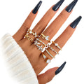 9Pcs/Set Water Drop Design Zircon Ring Letter Ring Set for Women Jewelry