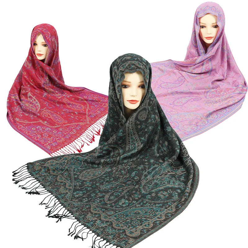 Wholesale Spring Autumn Oversized Paisley Jacquard Scarf Luxury Ethnic Style Soft Polyester Pashmina Shawl for Women
