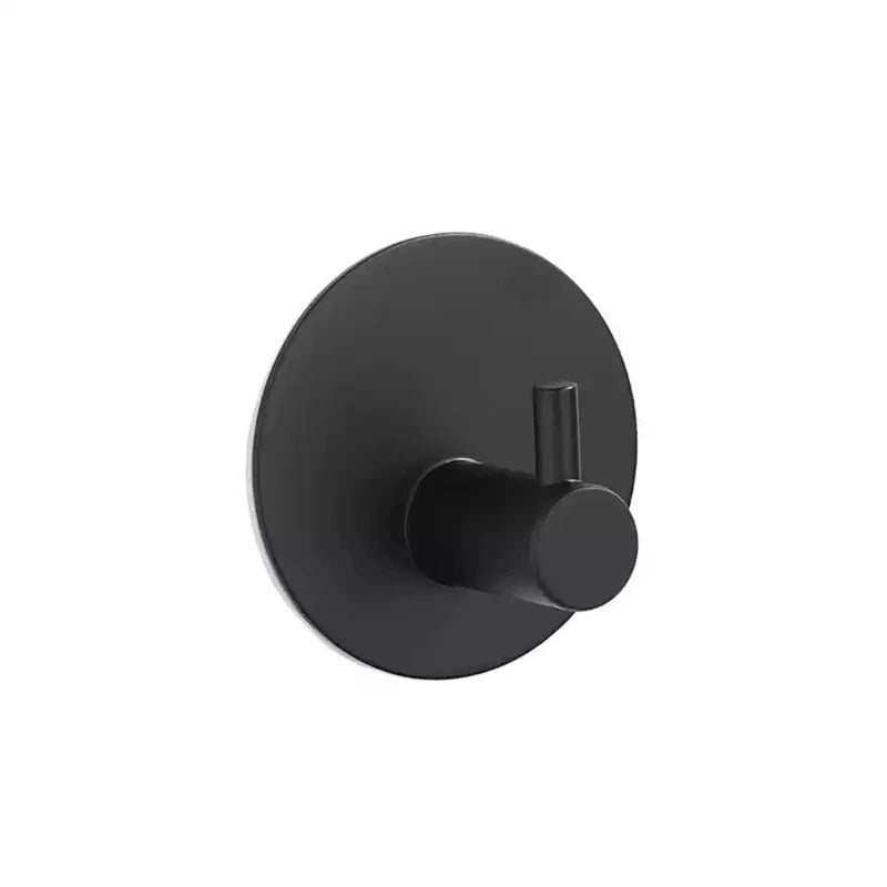 Stainless Steel Wall Hanger Hook Self Adhesive Polished Mirror Hooks Black Round Towel Hooks for Kitchen