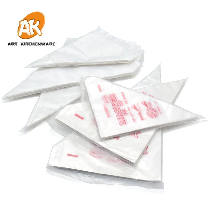 AK 100pcs Disposable Plastic Piping Bag Icing Nozzle Fondant Cream Cake Decorating Supplies Pastry Bag Baking Tools for Bakery