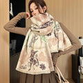 Women's Winter High-End Double-Sided Warm Shawl All Creatures Animal Pattern Printing Scarf Breathable Plaid Scarf for Gift