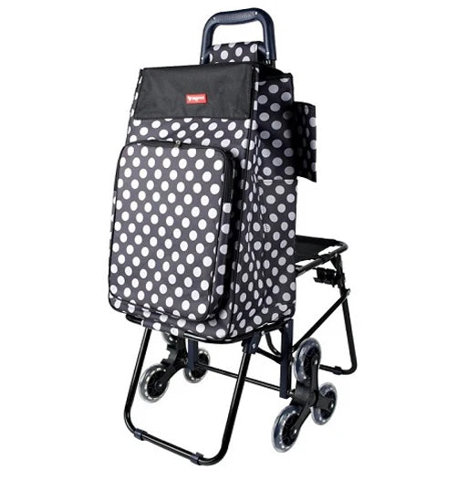 Wholesale Multifunctional Folding Portable Collapsible Oxford Bag Shopping Luggage Cart Trolley With Seat 3 Climbing Stair Wheel