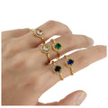 New Multi Colors Free Size 18K Gold Plated Stainless Steel Open Ring Shiny Round Zircon Diamond Women Ring Jewelry