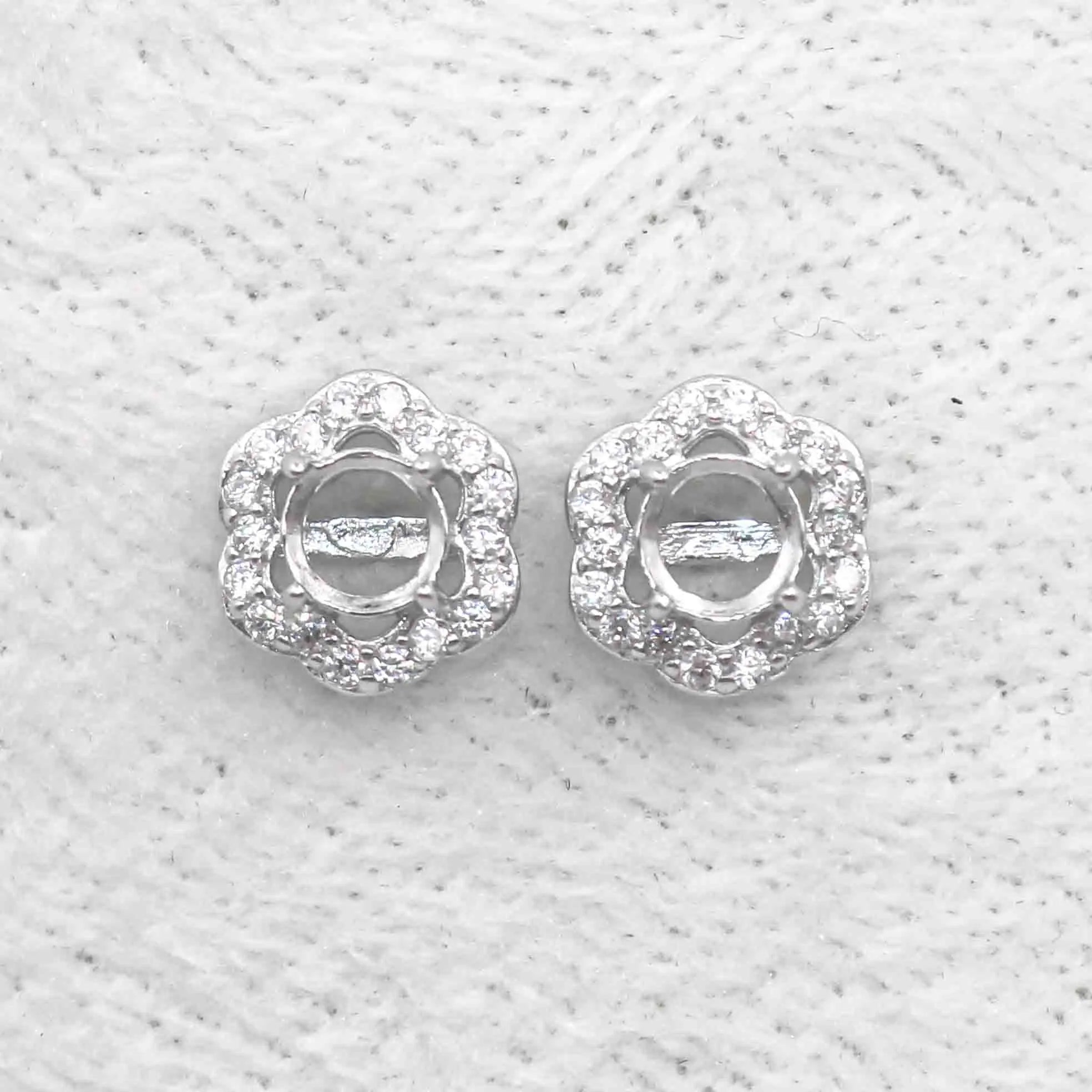 Sterling Silver 4mm/5mm Semi Mount Stud Earrings Empty Frame Support Blank Setting S925 Base Without Center Stone for DIY Inlay