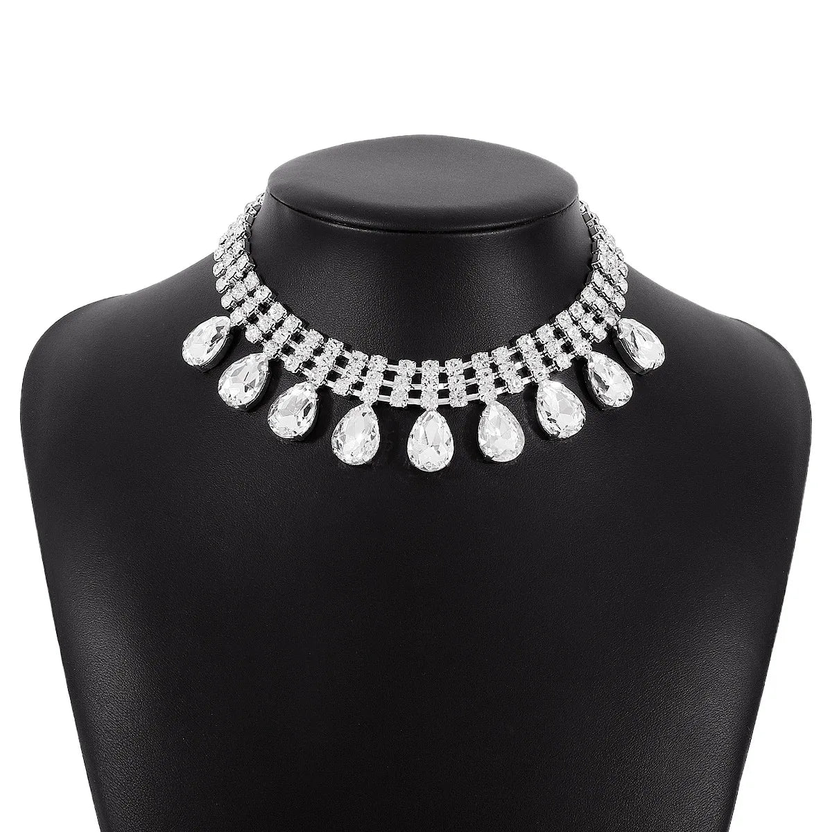 Exquisite Gorgeous Rhinestone Chokers Delicate Water Drop Tassels Neck Chain Women's Trendy Charm Necklace Vintage Jewelry