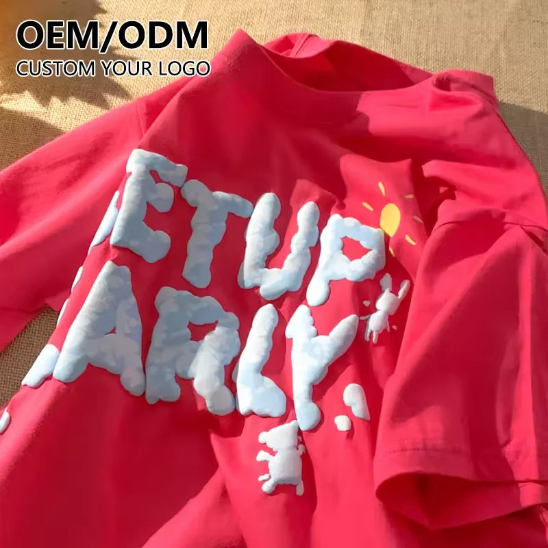 Wholesale Custom Logo 3D Puff Print Plain Graphic Oversized t Shirt Foam Screen Printing Men's T-shirts