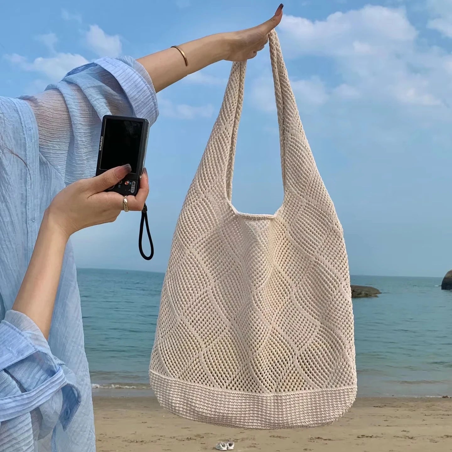 Women's Single Shoulder Knitted Crochet Handbags Wholesale Summer Beach Tote Grocery Fruit Mesh Bags Open Spring Autumn Winter