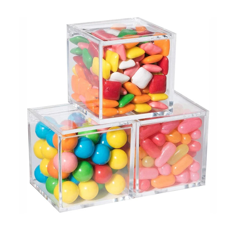 Small Eco-Friendly ABS PMMA Perspex Clear Plastic Wedding Acrylic Candy Cube Box Display Retail Gift Holder with Carton Packing