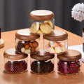 Kitchen Food Storage & Container 10oz Glass Spice Jars with Wood Lids Handmade Multifunction Transparent