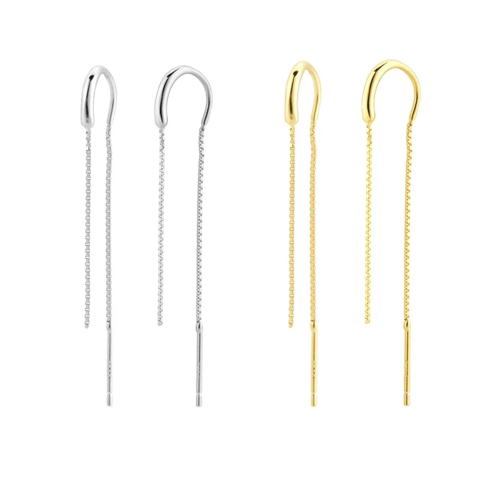 FUAMAY  Wholesale 925 Silver Long Threader Earrings 9cm Threader Earrings S925 Woman Long Box Link Chain Ear Rings