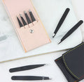 Wholesale 4pcs Custom High Quality Stainless Steel Slanted Head Eyebrow Clip Knife Mouth Eyelash Tweezers Set Makeup Tools OEM