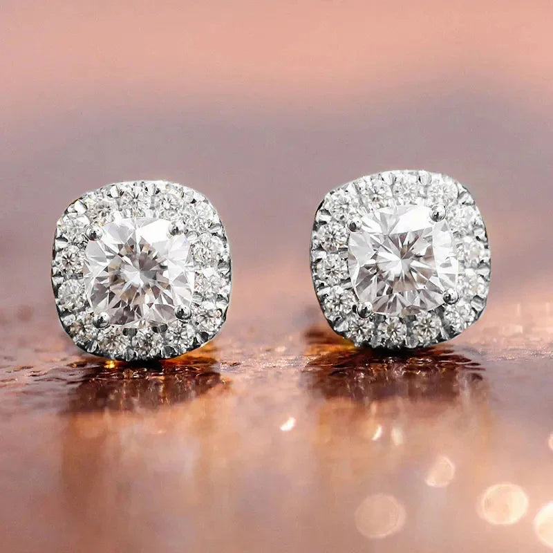 Huitan Minimalist Style Geometry Design Imitated Diamond Earrings Fashion Wedding Party Silver/Gold Plated Stud Earrings Female