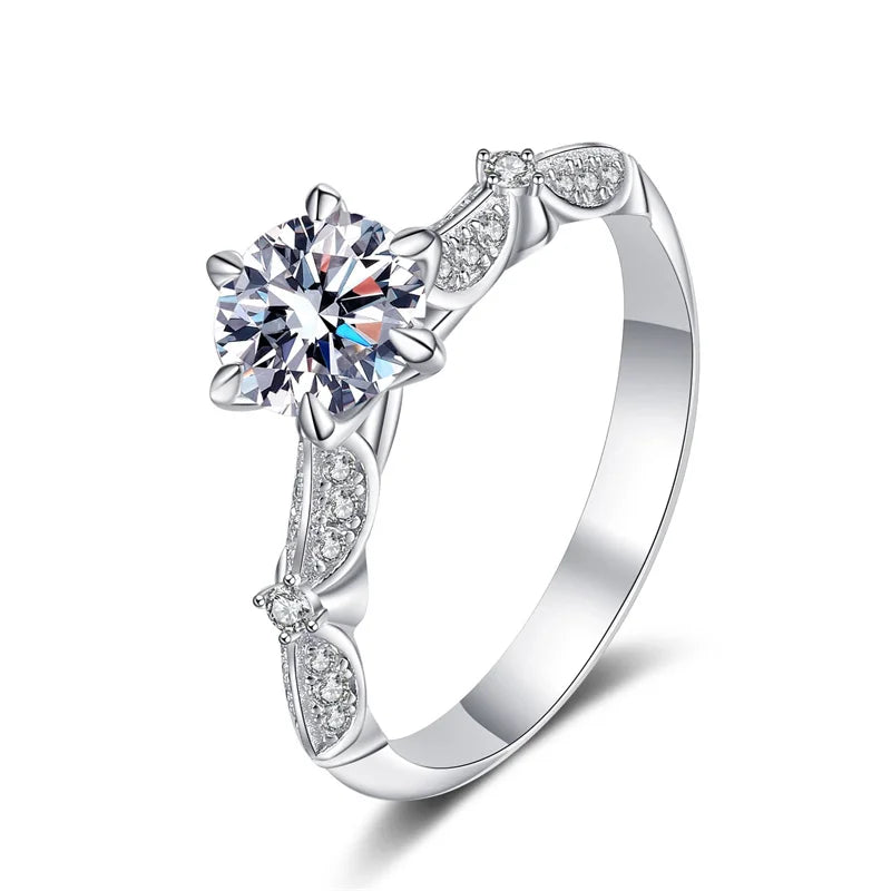 Moissanite Party Ring for Women 1Carat D Color VVS1 Round Cut Retro Design Moissanite Wedding Ring
