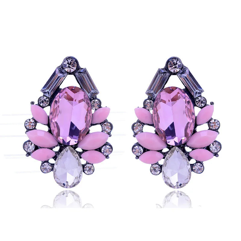 ROMANTIC Simple Bohemian Jewelry Women Crystal Colorful Rhinestone Geometric Stud Earrings