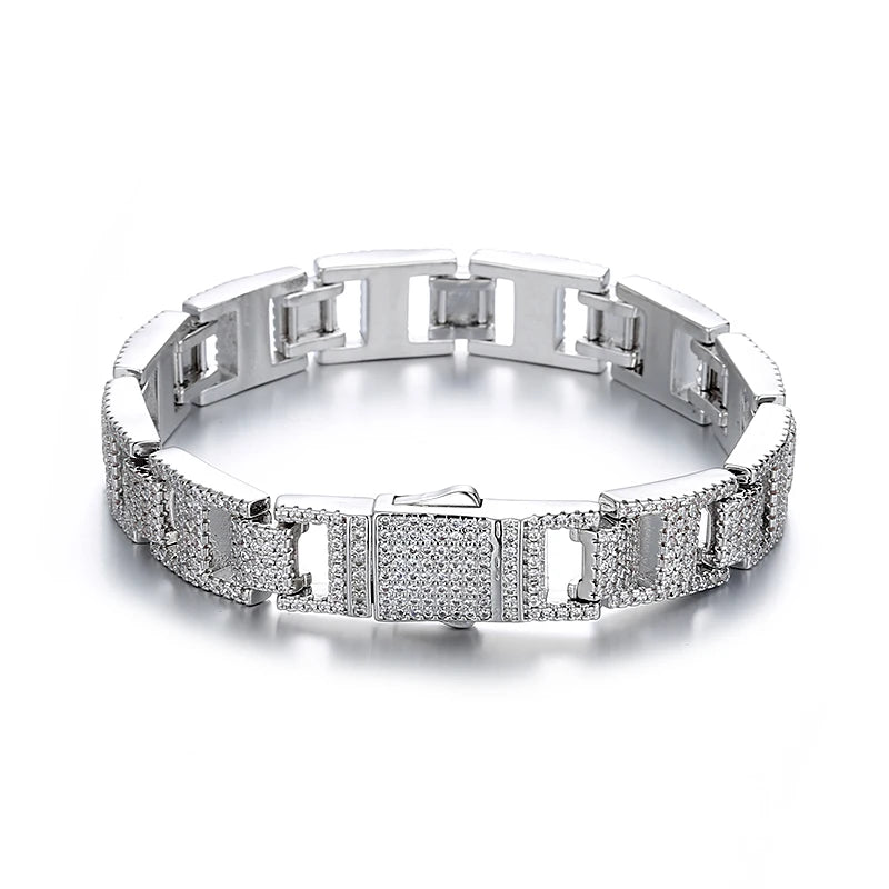 Men's Miami Diamond Icy Cz Cuban Bracelet Hip Hop Copper Jewelry Silver Cuban Chain Men Bracelet