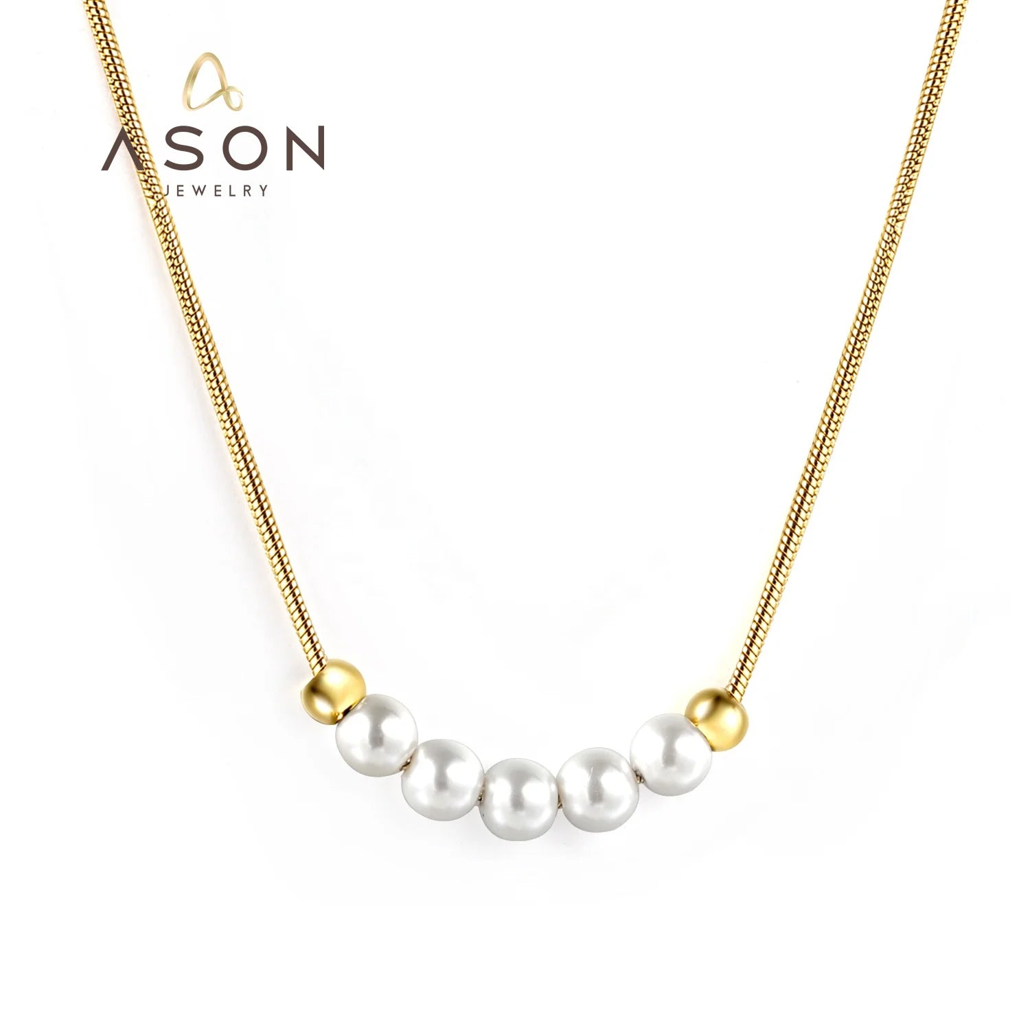 Ason New Arrived Fashion Wholesale Elegant Stainless Steel 18k Gold Plated Jewelry Charm Pearl Bead Chain Necklace for Women