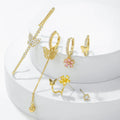 6Pcs Trendy Colorful Gemstone Butterfly Earrings S925 Silver Lightweight Elegant Style Jewelry Set