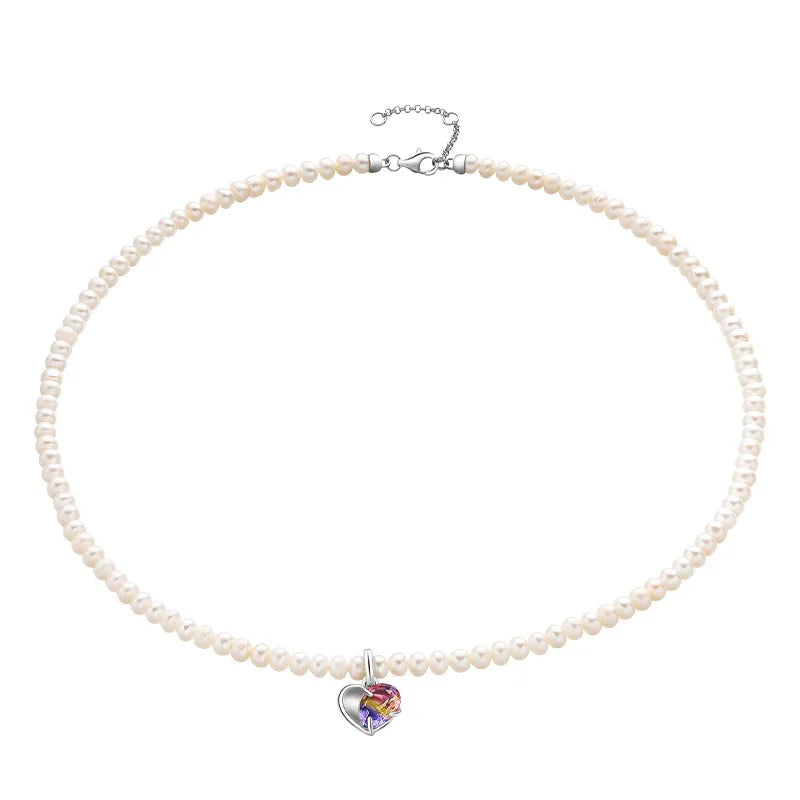Elegant Baroque Pearl Heart Necklace for Women 925 Silver Beaded Jewelry