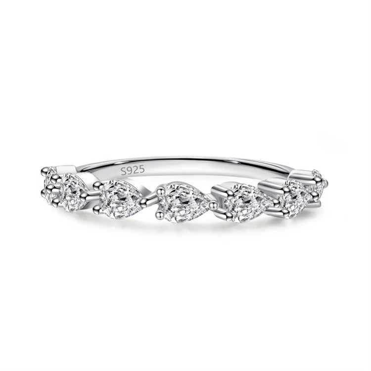 Luxury 925 Sterling Silver Row CZ Diamond Water Drop Shape Engagement Wedding Princess Rings For Women