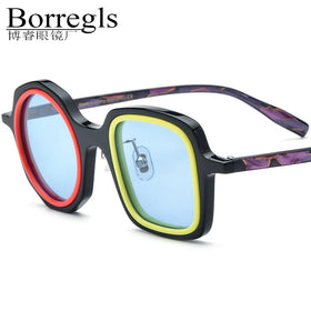 Borregls Multicolor Acetate Polarized Sunglasses Men Retro Brand Designer Vintage Irregular UV400 Sun Glasses for Women 19356T