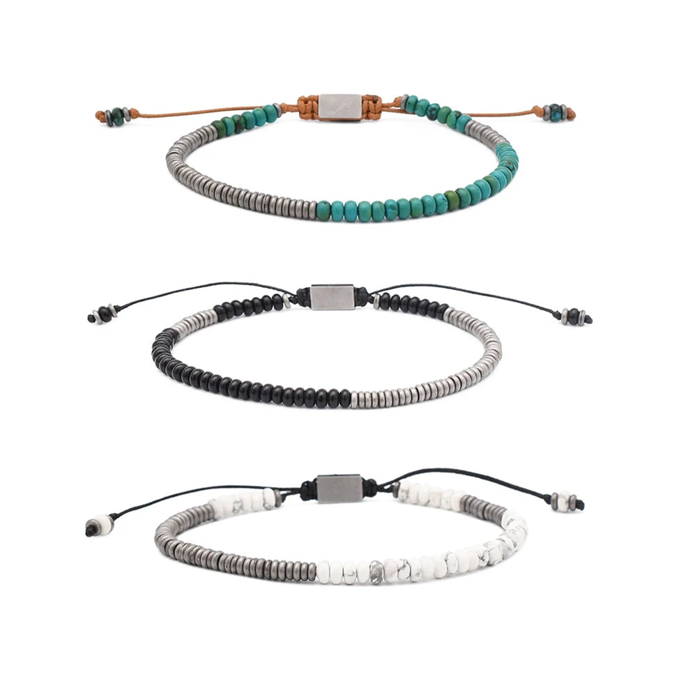 Fashion Natural Hematite Beaded Bracelet Unisex Handmade Stackable Memory Adjustable Wire Friendship Gift Daily Wear Jewelry