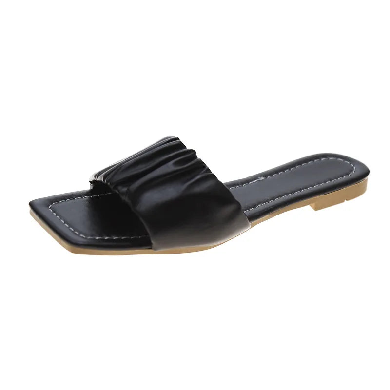 Women's Square Head Simple One Strap Slippers Outdoor Convenient Ladies's Loafers Lightweight Open Toe Breathable Women's Shoes